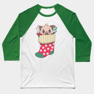 Cute cat in Christmas stocking Baseball T-Shirt